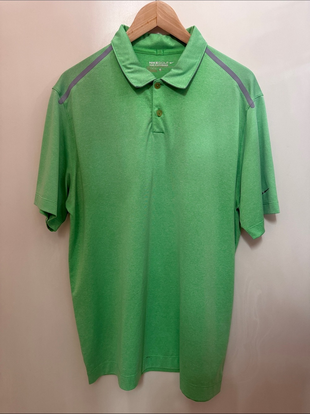 Nike Men’s Bright Green Polo with Reflective Shoulder Stripes